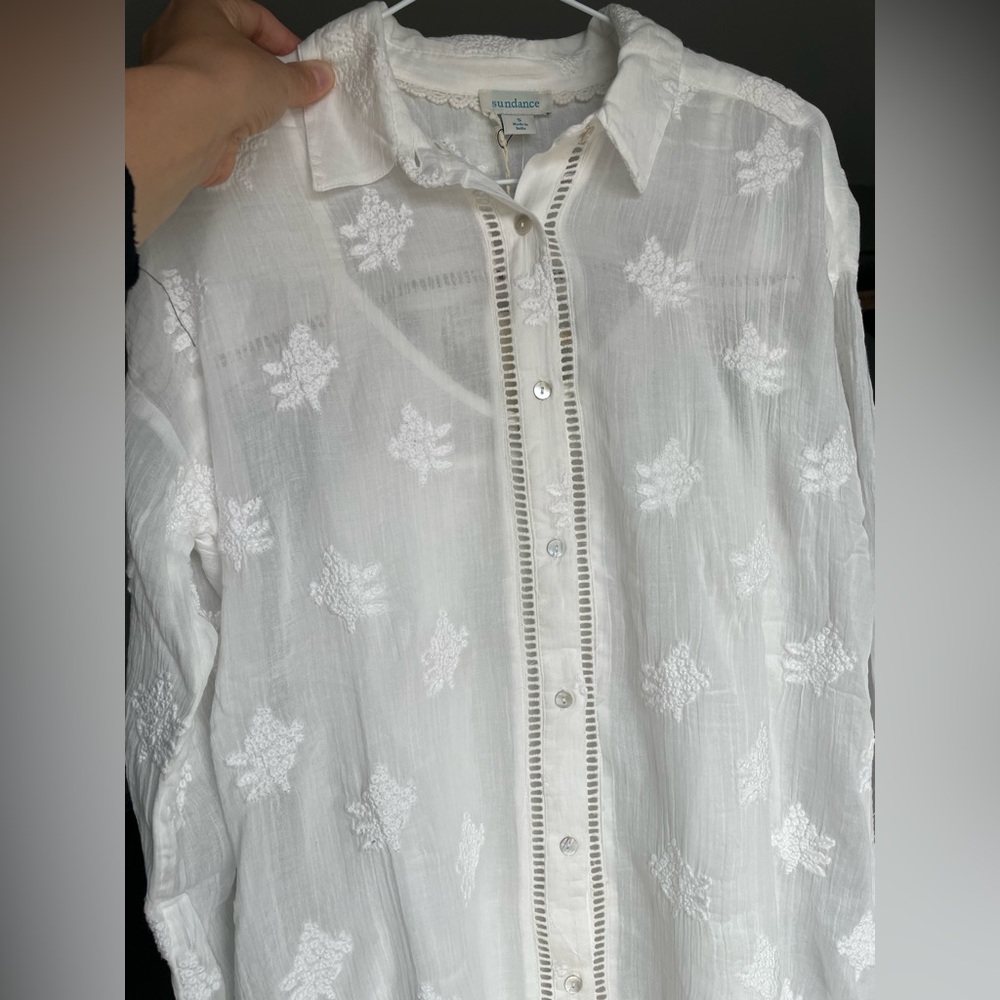 NWT Sundance Cloverfield Tunic 100% Cotton Shirt White Sizes S M Boho Cottage